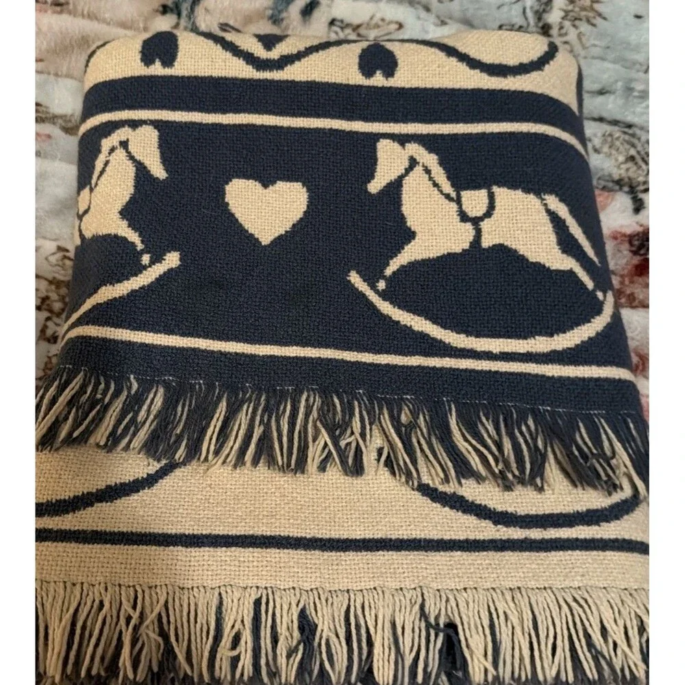 Vtg Goodwin Weavers Reversible Throw Blanket Tapestry Heart Horse 32x42 USA. GUC